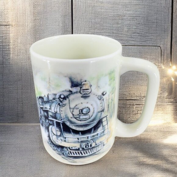 Otagiri Steam Engine Train Ceramic Mug Cup 8oz Japan Stoneware Sunrise Pub VTG - Picture 1 of 12